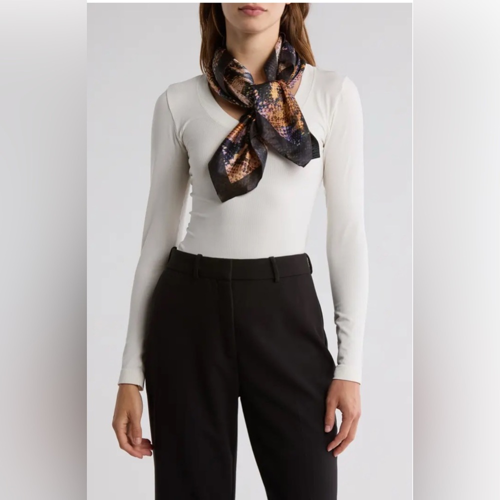 All Saints 💯 Silk Scarf Black and Brown Rainbow Multi Scarf, Brand New with Tags